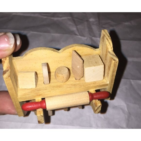 Vintage Doll Sized Wooden Kitchen Utensils & Rack Magnet - Picture 3 of 9